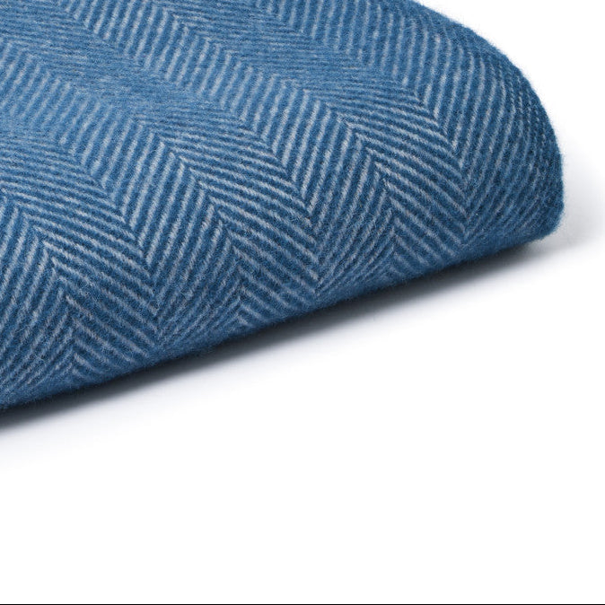 Teal Blue & Hazel Herringbone Wool Throw / Blanket
