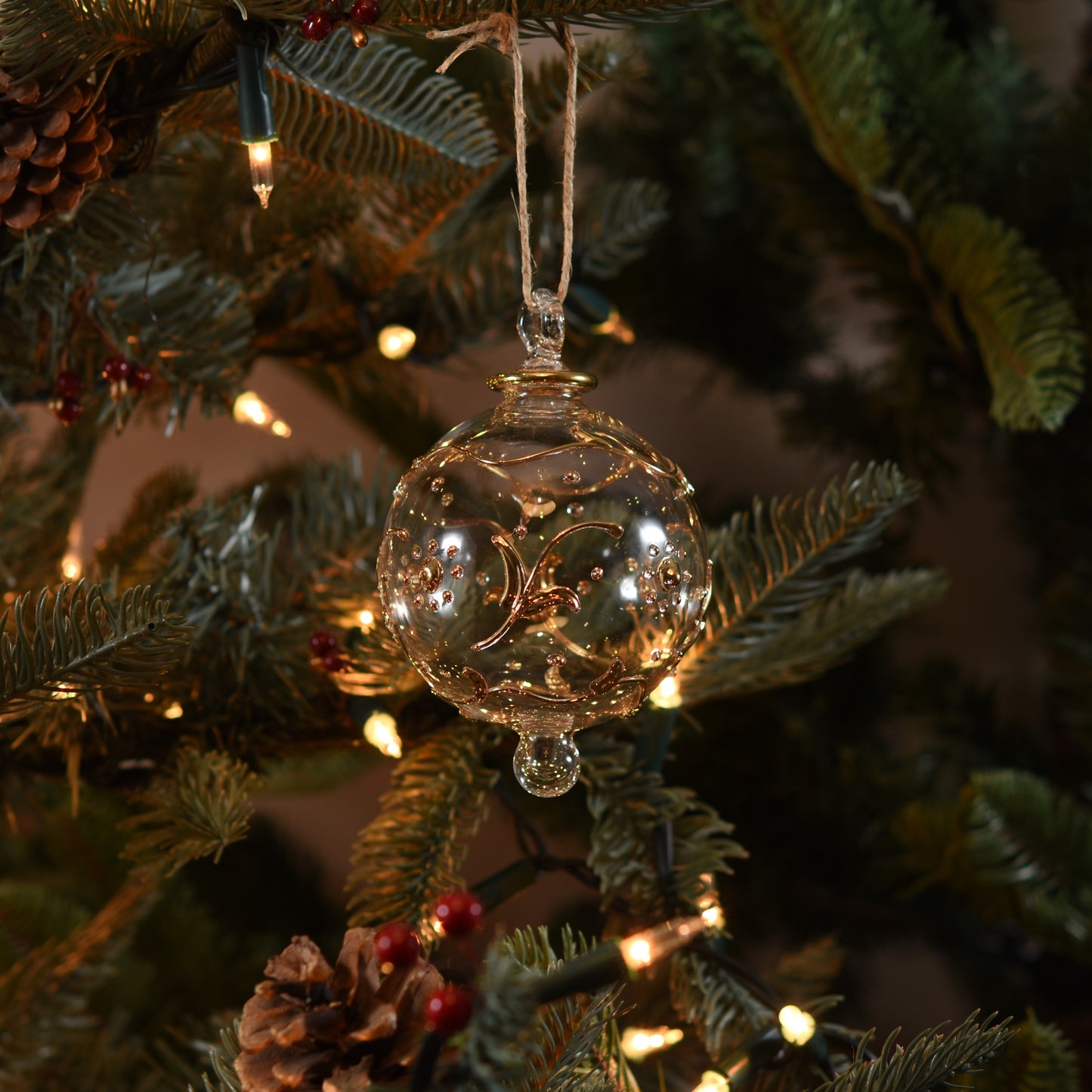 Florence Handblown Glass Bauble - Gold & Clear- Large