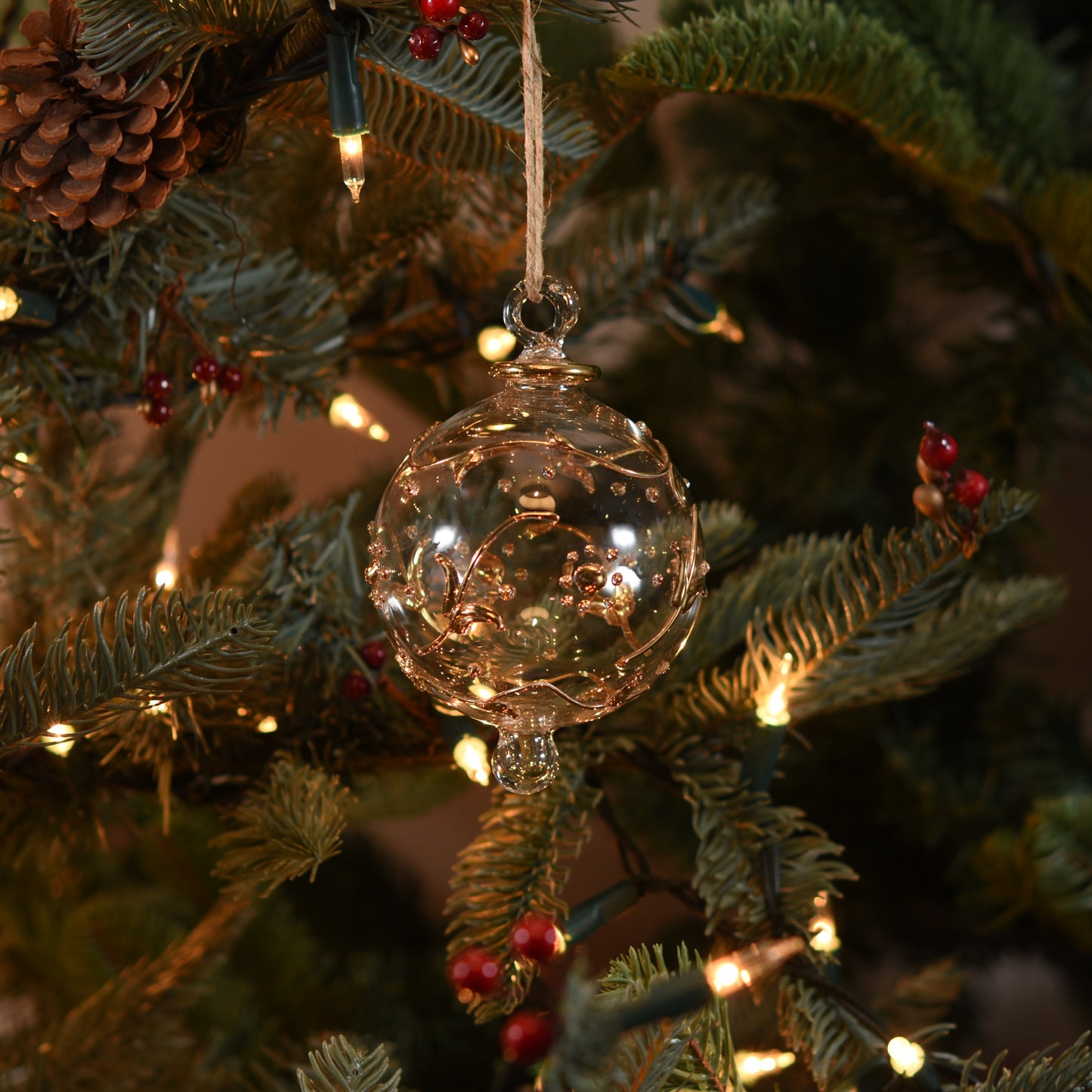 Florence Handblown Glass Bauble - Gold & Clear- Large