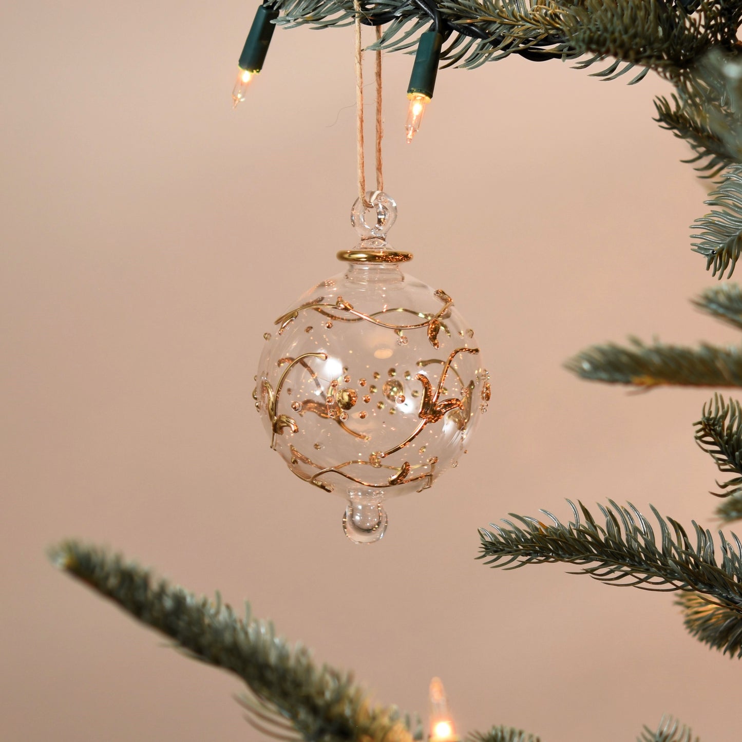 Florence Handblown Glass Bauble - Gold & Clear- Large