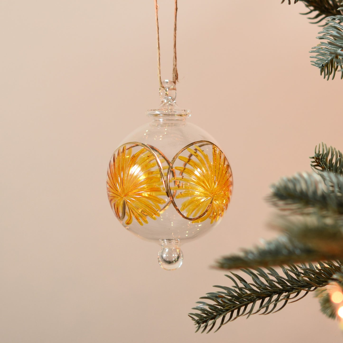 Palm Handblown Glass Bauble - Gold & Amber - Large