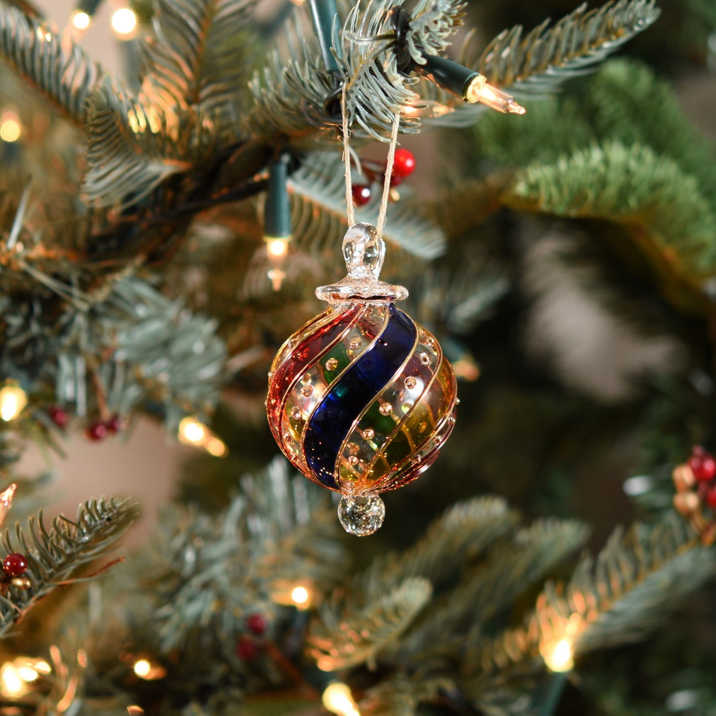 Ribbons Handblown Glass Bauble - Gold & Multi - Small