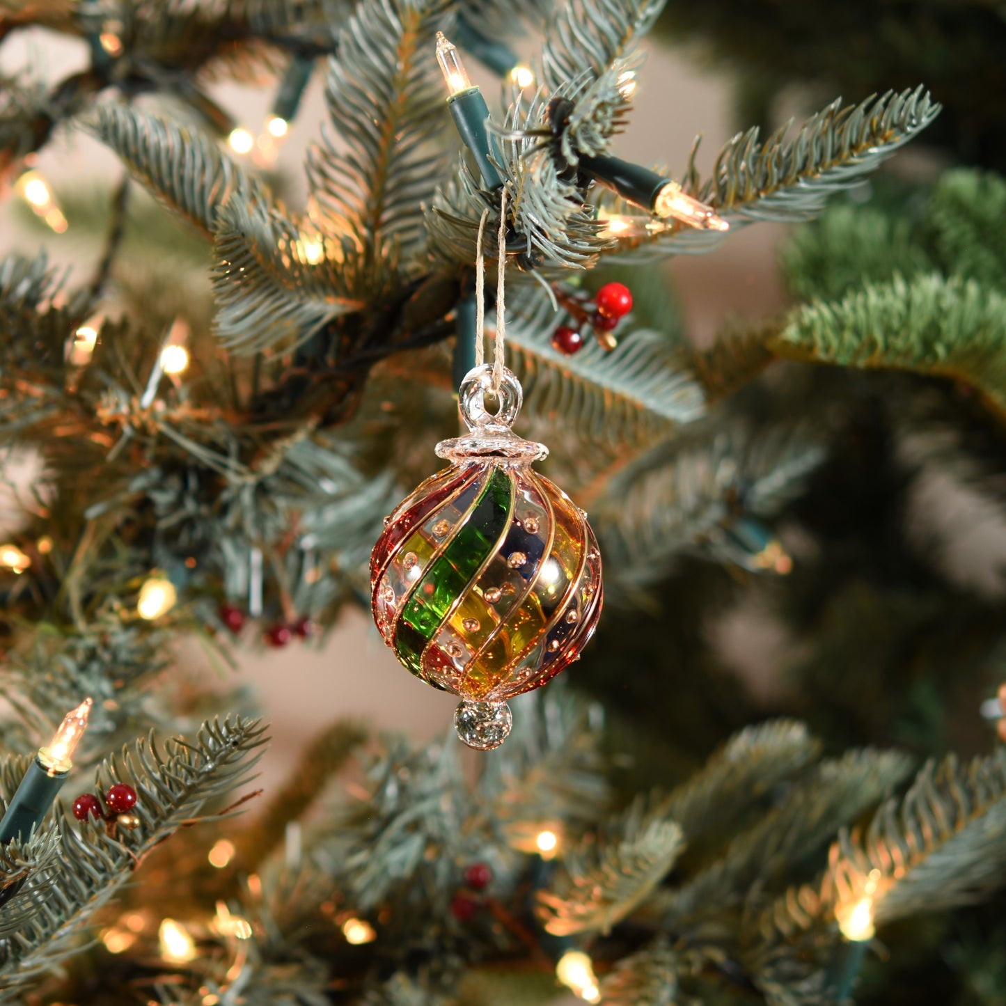 Ribbons Handblown Glass Bauble - Gold & Multi - Small
