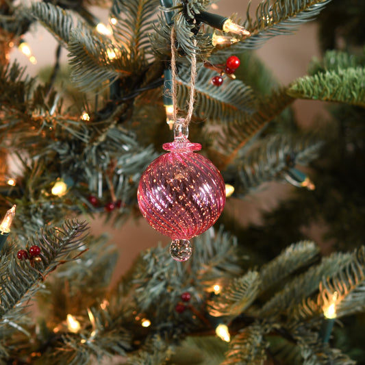 Spiral Handblown Glass Bauble - Pink - Small