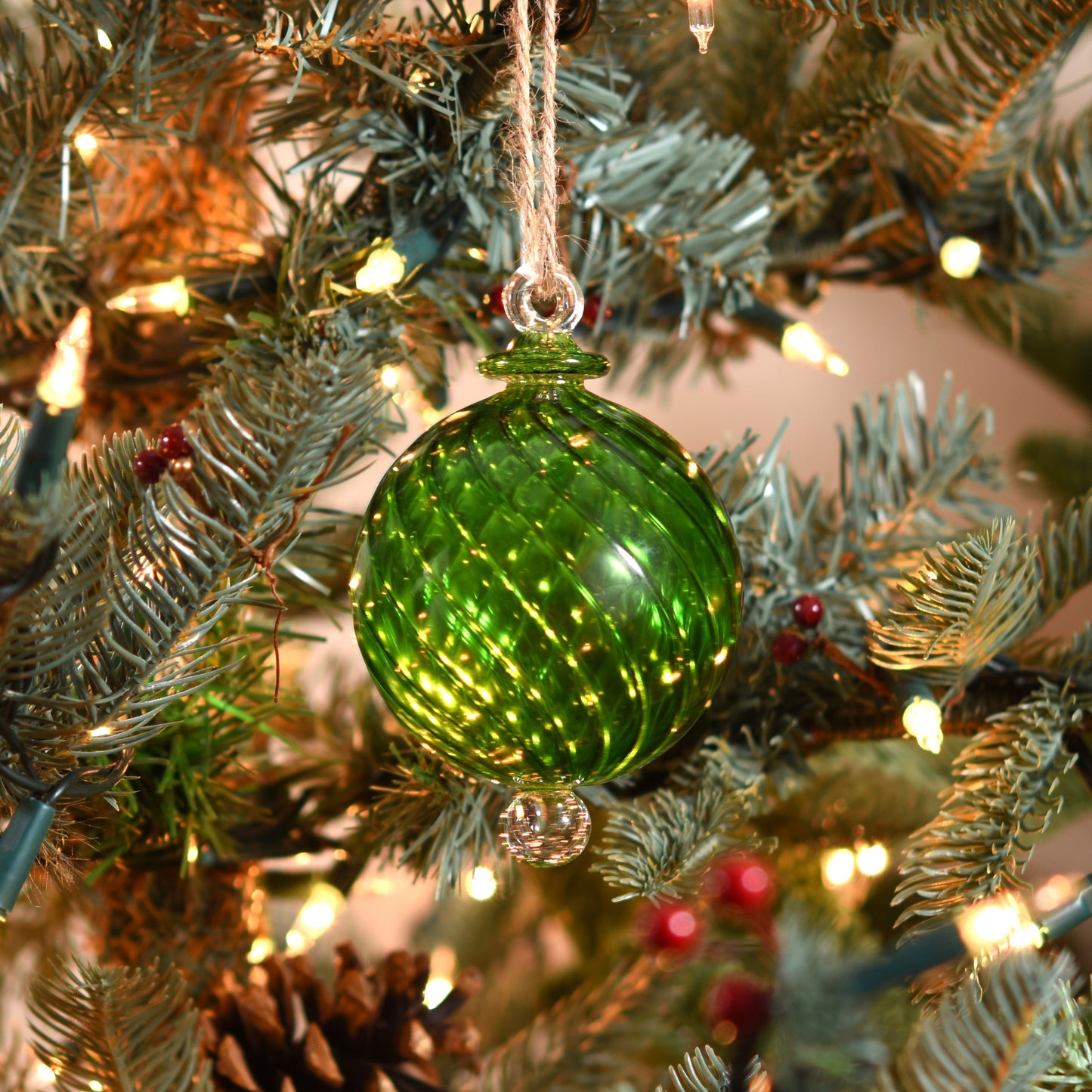 Spiral Egyptian Glass Bauble -  Emerald Green - Large