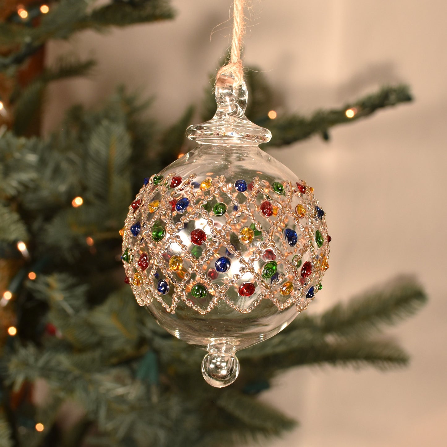 Diamonds Handblown Glass Bauble - Multi & Gold Colour - Large