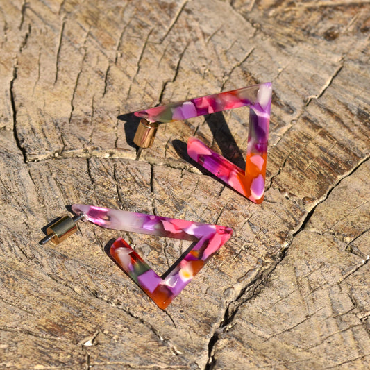 Triangular Hoop Earring - Fuchsia