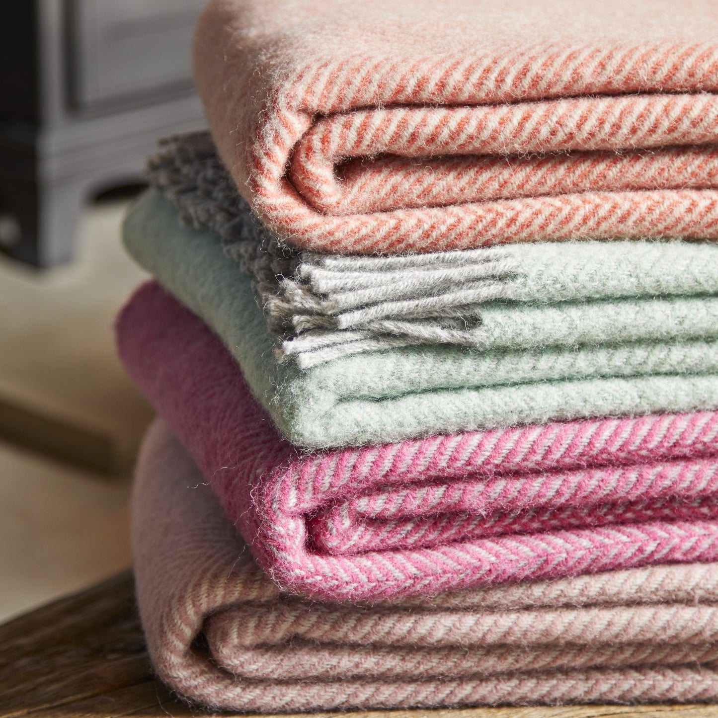 Dusky Pink & Pearl Herringbone Wool Throw / Blanket