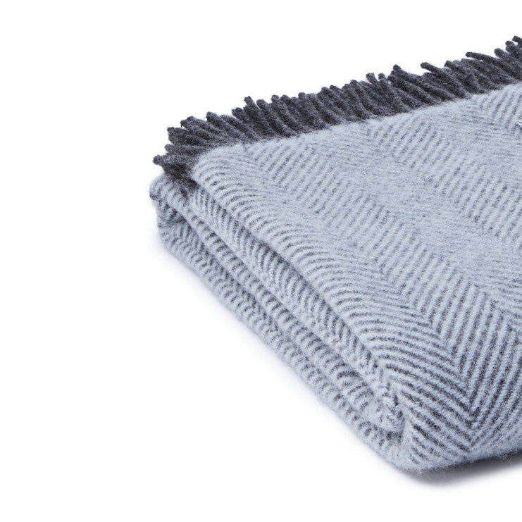 Powder Blue & Charcoal Grey Wool Throw / Blanket