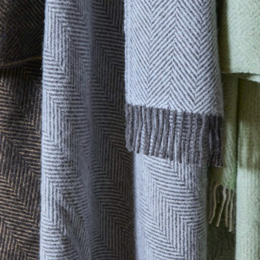 Powder Blue & Charcoal Grey Wool Throw / Blanket