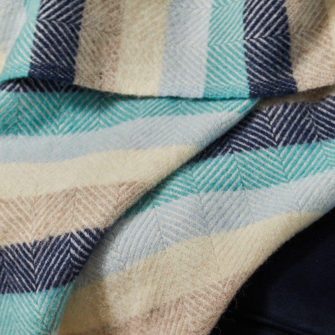 Coastal Stripe Blue & Beige Wool Blanket / Throw