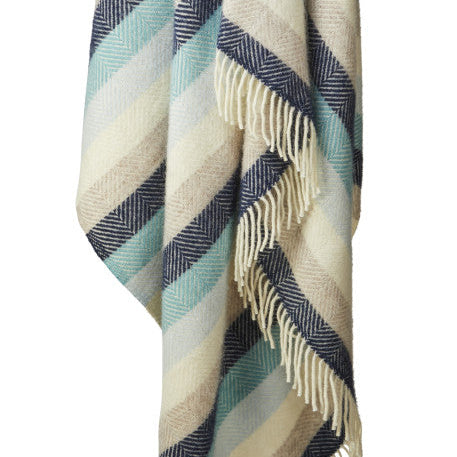 Coastal Stripe Blue & Beige Wool Blanket / Throw