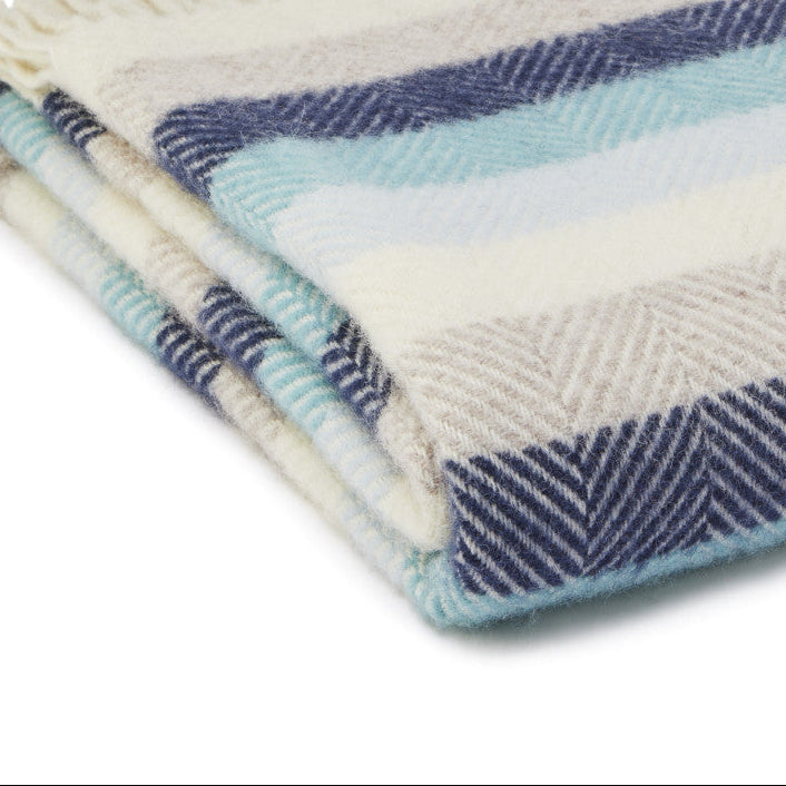 Coastal Stripe Blue & Beige Wool Blanket / Throw