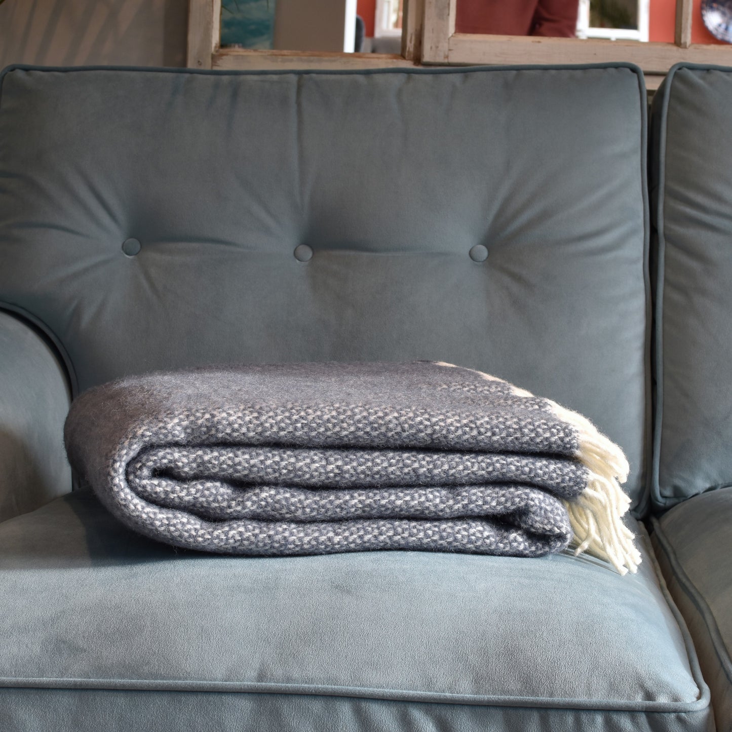 Slate Grey & Off White Windmill Pure Wool Throw