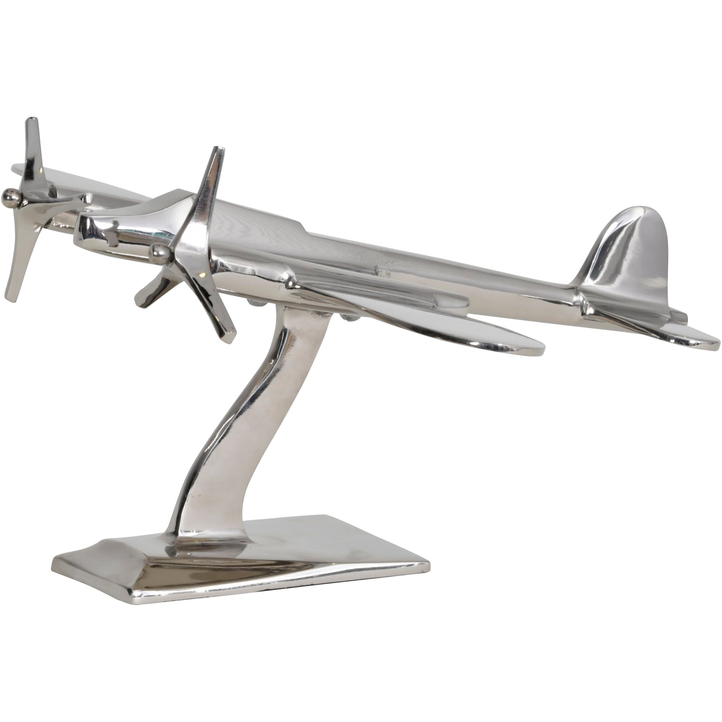 Twin Prop Silver Aluminium Aeroplane Sculpture