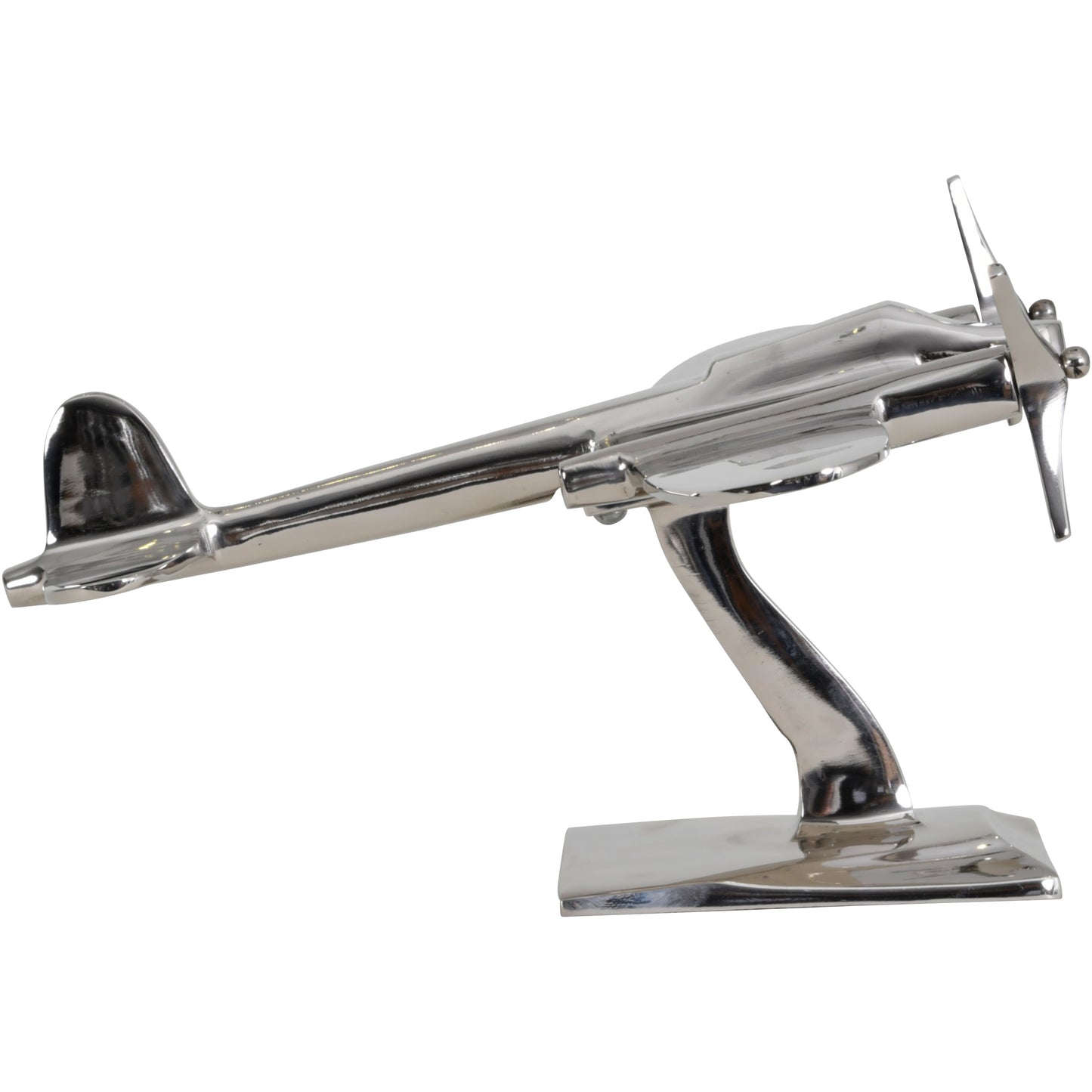 Twin Prop Silver Aluminium Aeroplane Sculpture