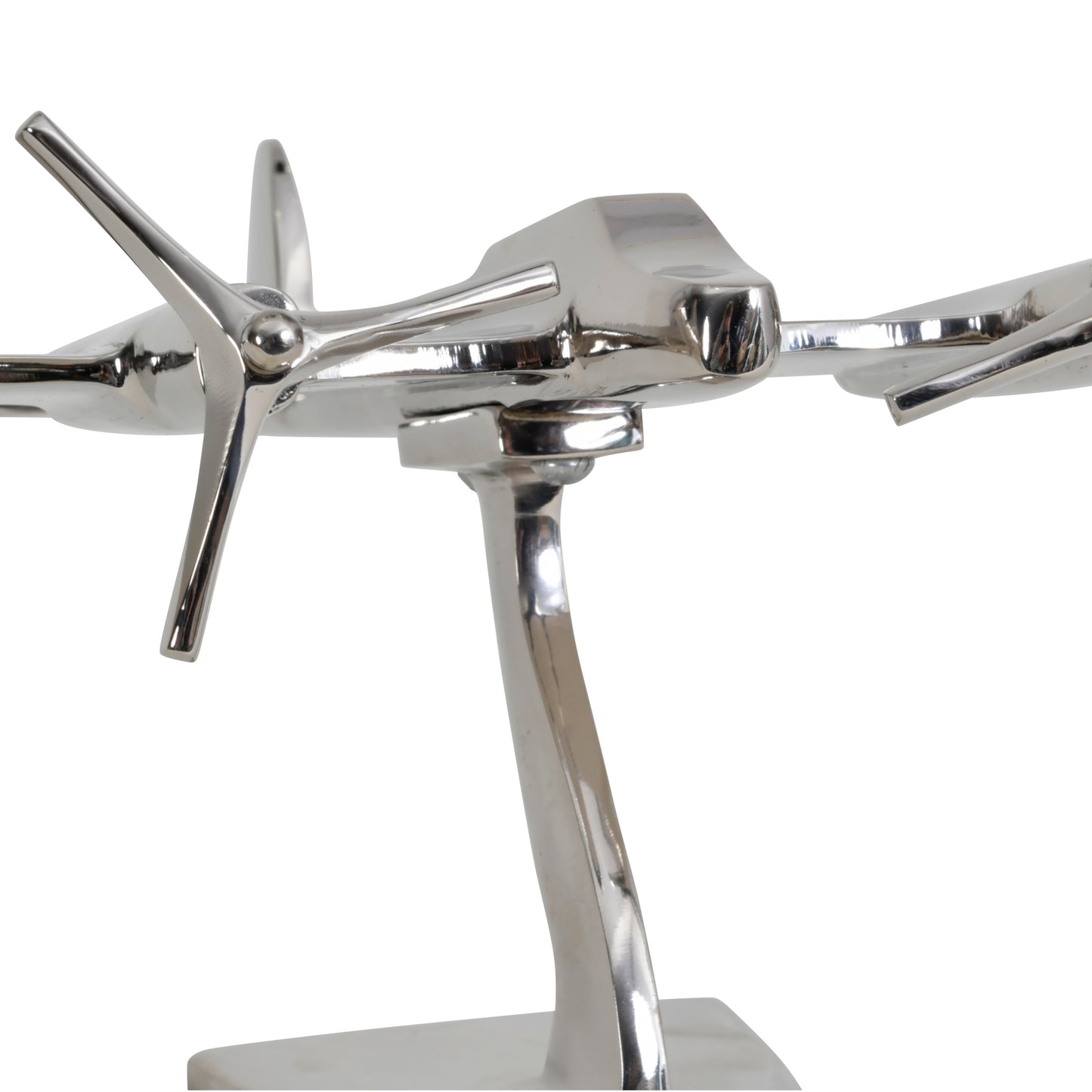 Twin Prop Silver Aluminium Aeroplane Sculpture