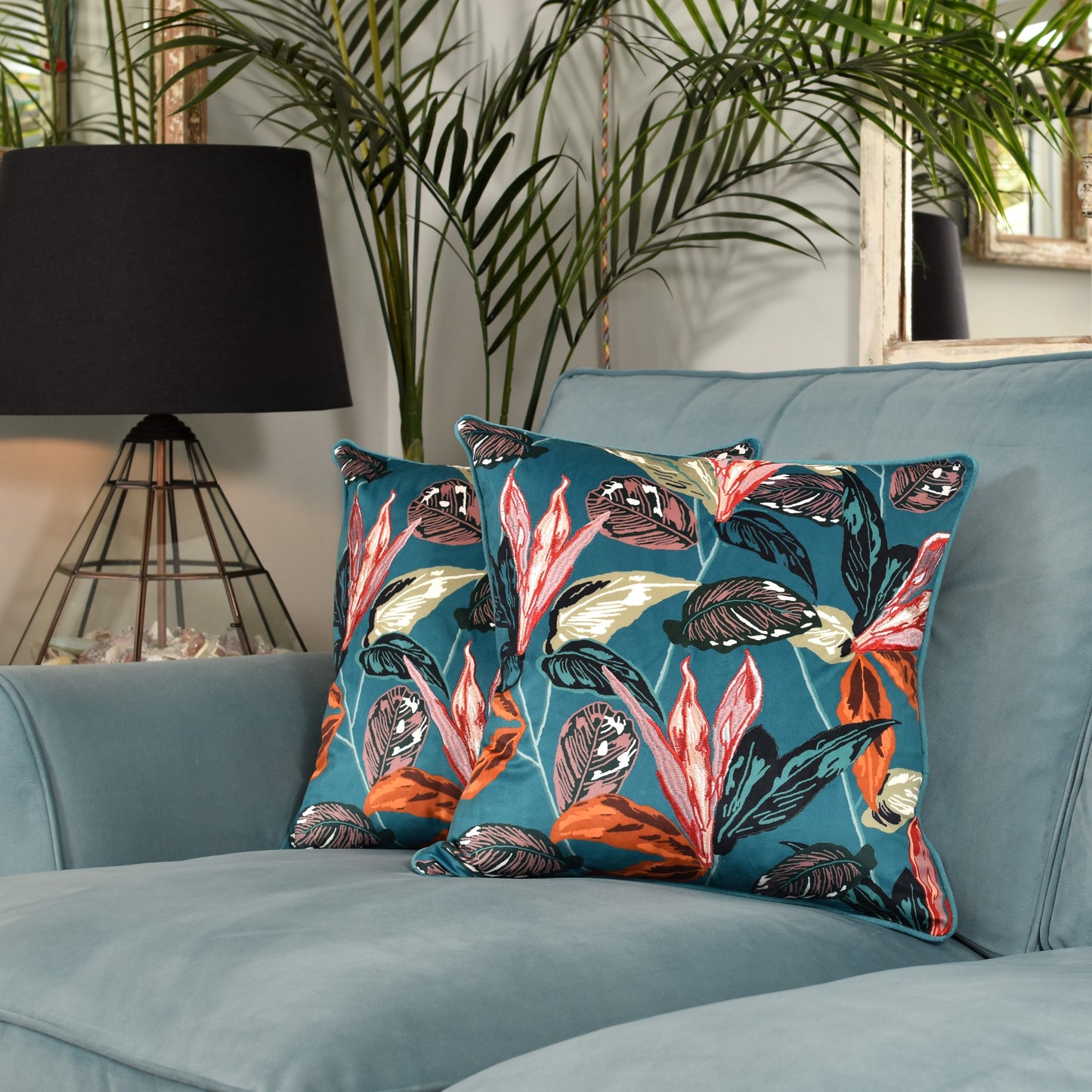 Tropical Variegated  Leaf - Turquoise Blue
