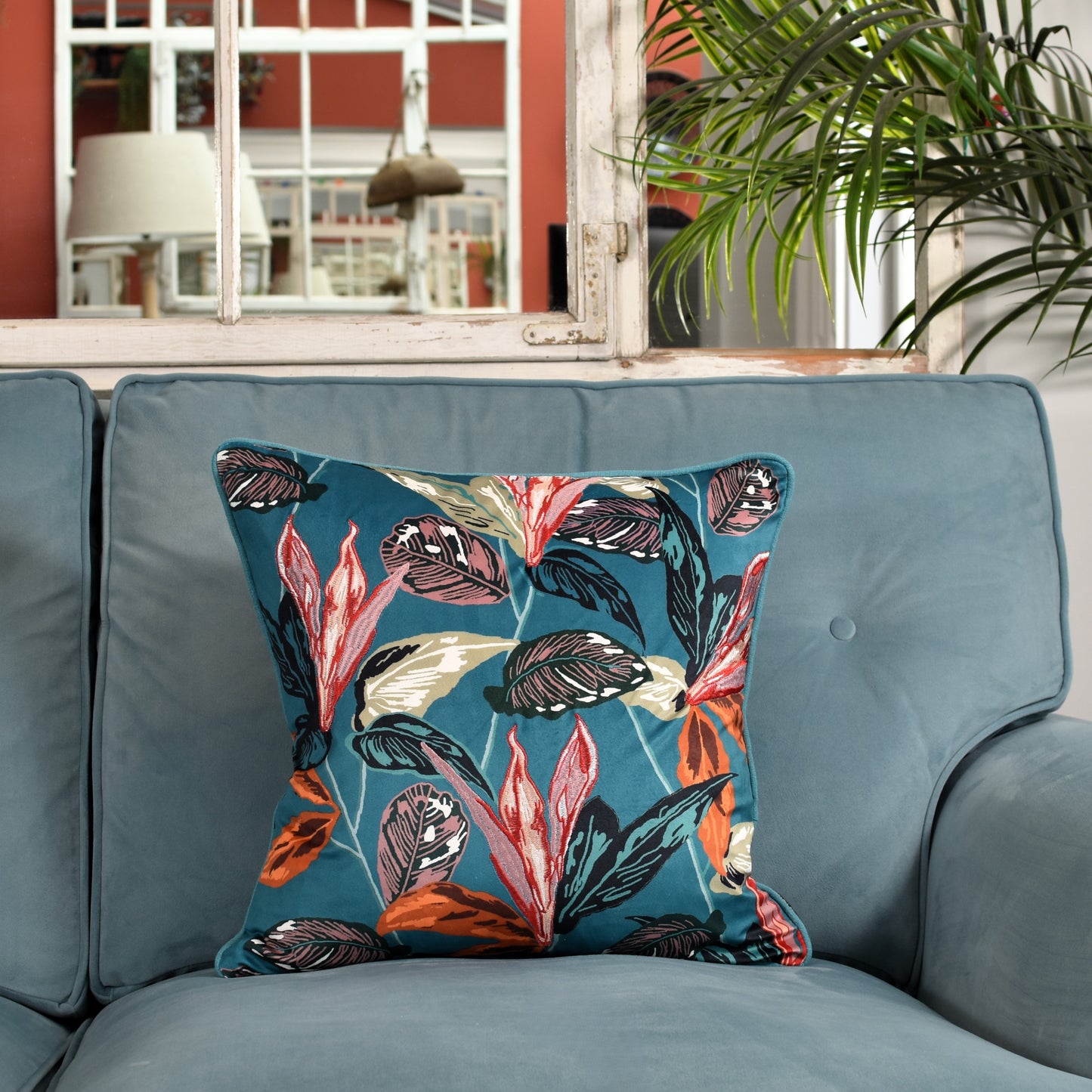 Tropical Variegated  Leaf - Turquoise Blue