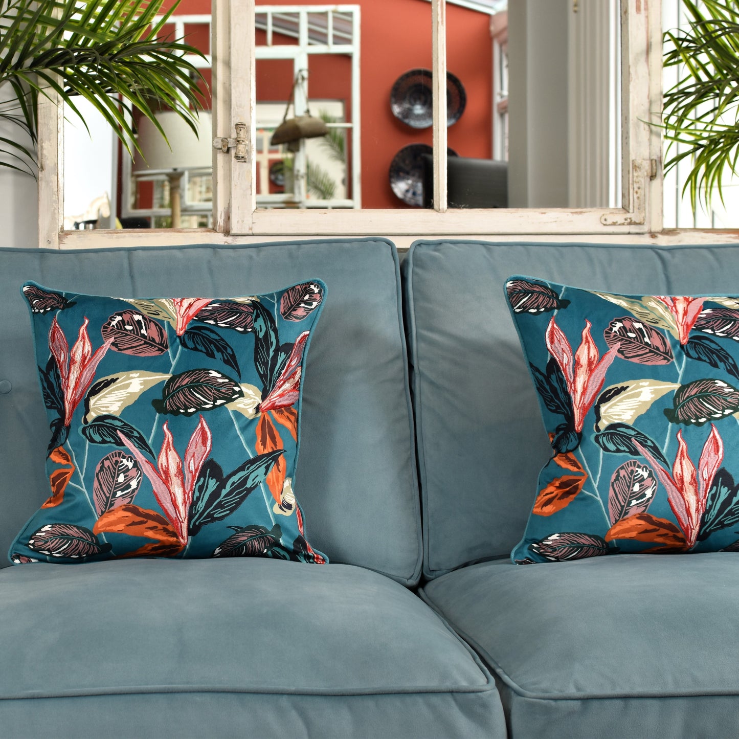 Tropical Variegated  Leaf - Turquoise Blue