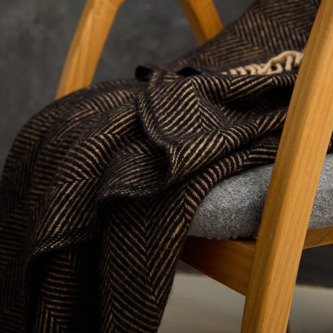 Graphite and Camel Vintage Wool Throw / Blanket