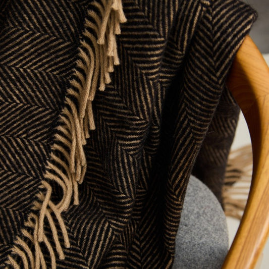 Graphite and Camel Vintage Wool Throw / Blanket