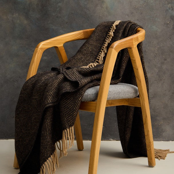 Graphite and Camel Vintage Wool Throw / Blanket