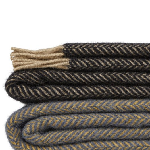Graphite and Camel Vintage Wool Throw / Blanket