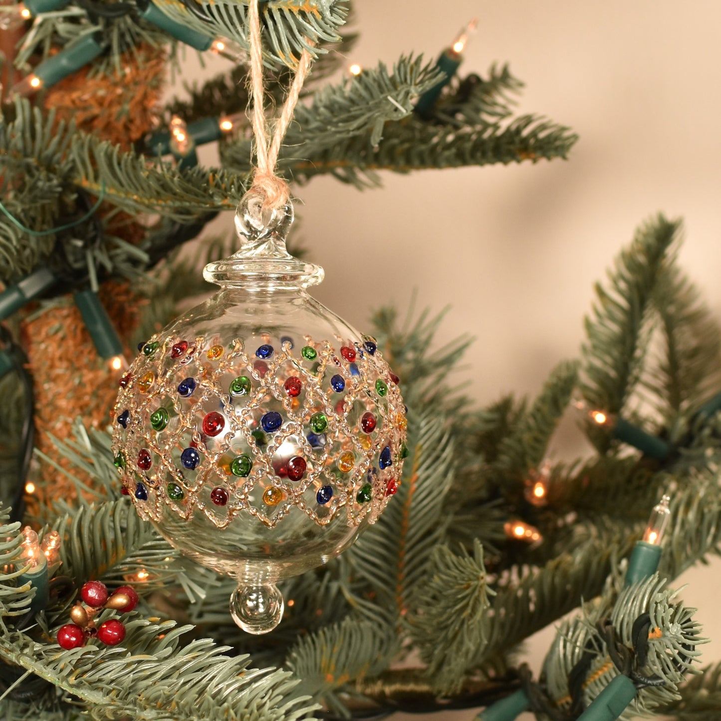 Diamonds Handblown Glass Bauble - Multi & Gold Colour - Large