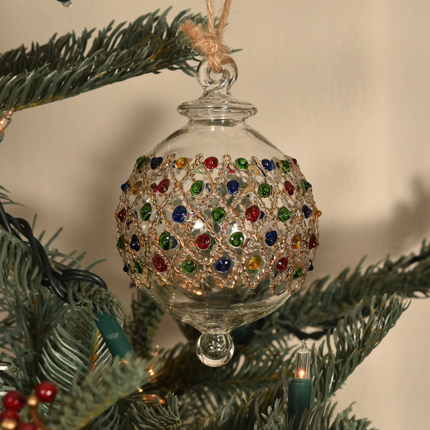 Diamonds Handblown Glass Bauble - Multi & Gold Colour - Large