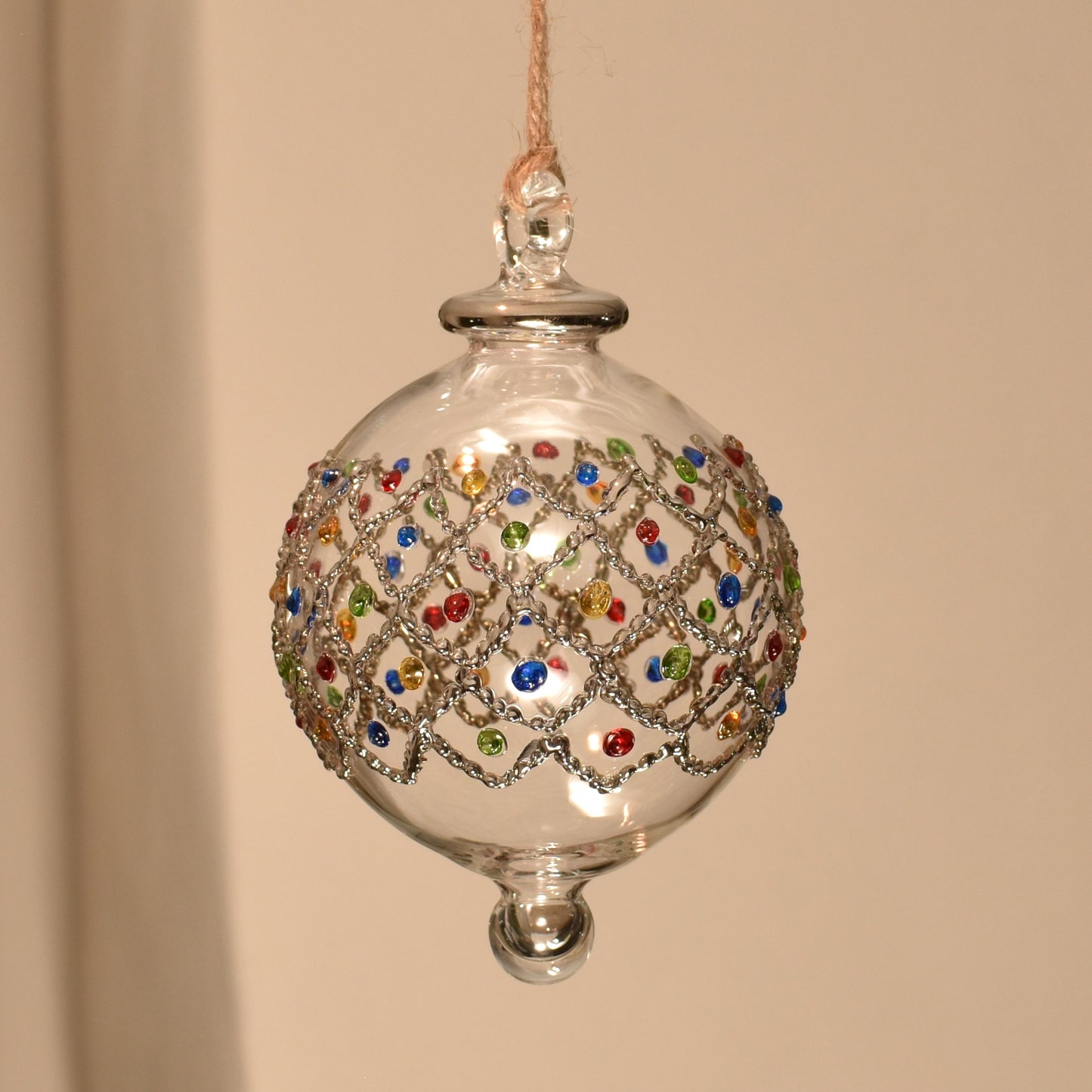 Diamonds Handblown Glass Bauble - Multi & Silver Colour - Large