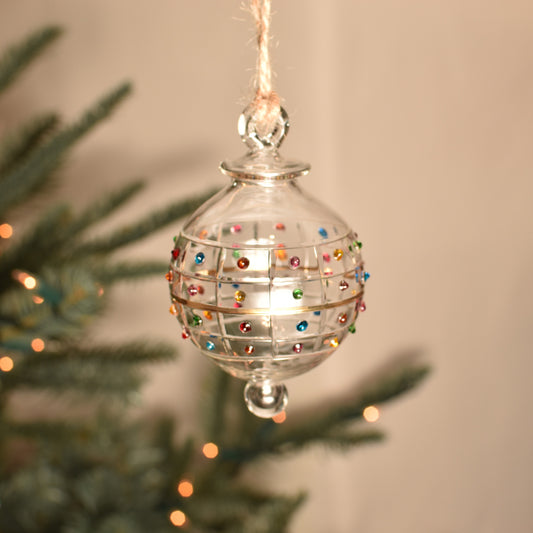 Gems Disco Handblown Glass Bauble - Multi Colour - Small