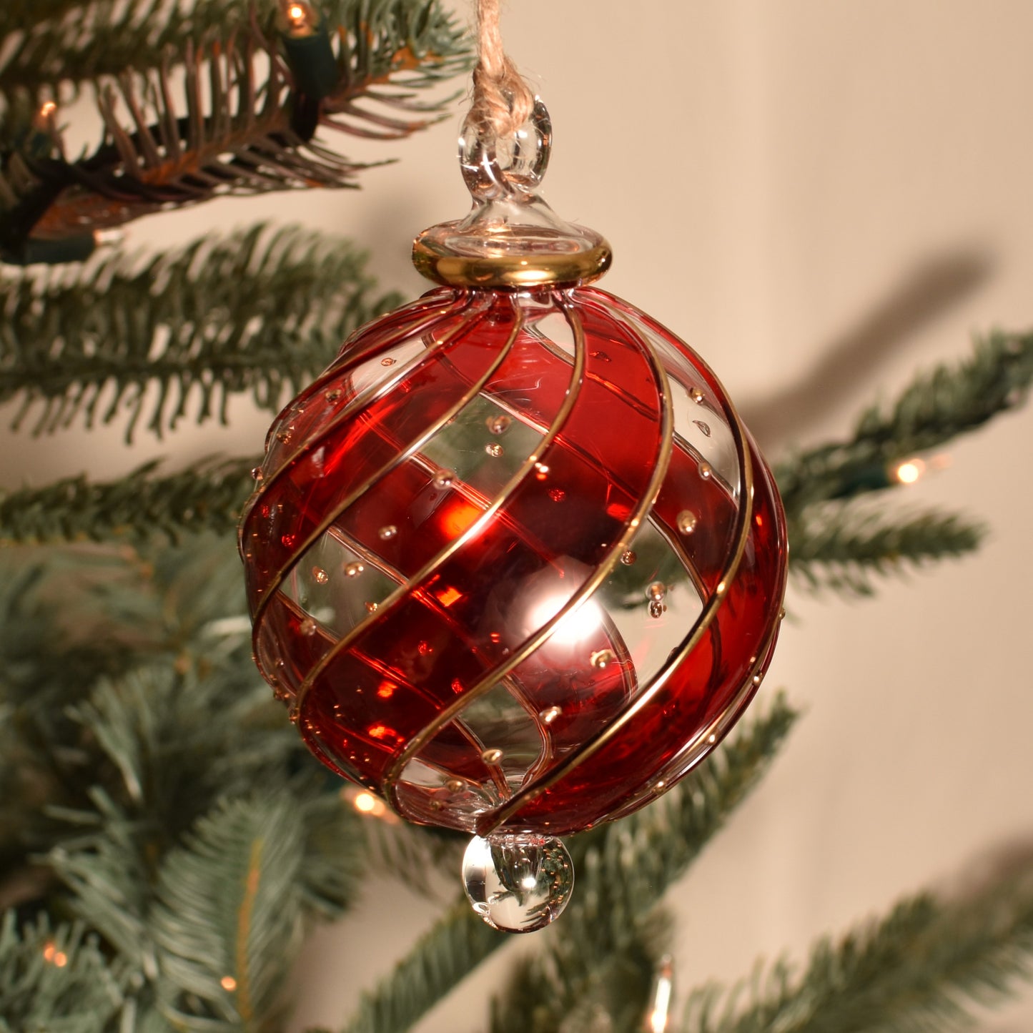 Ribbons Handblown Glass Bauble - Red & Gold Colour - Large