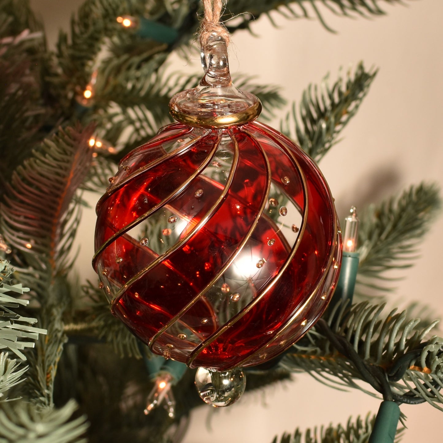 Ribbons Handblown Glass Bauble - Red & Gold Colour - Large