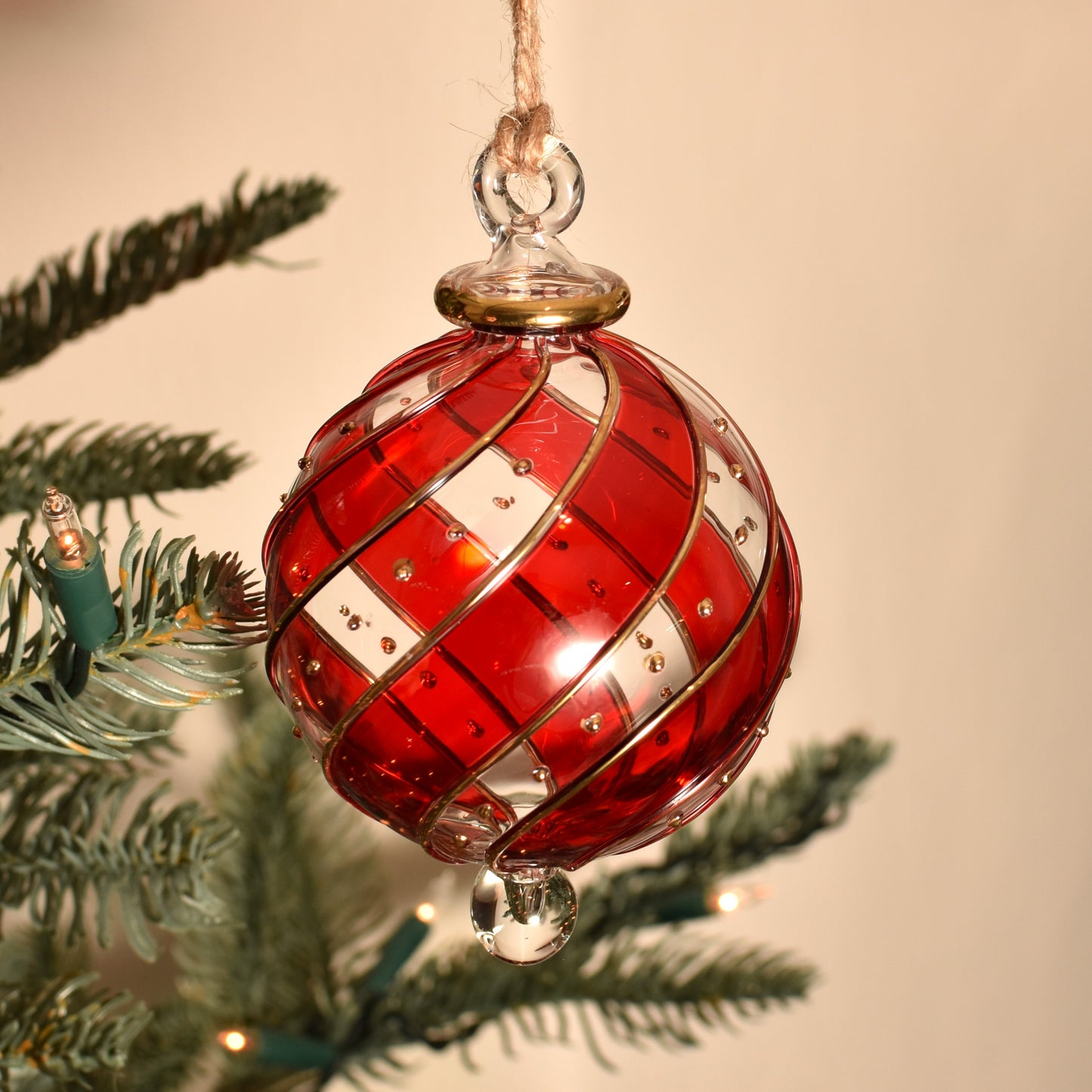 Ribbons Handblown Glass Bauble - Red & Gold Colour - Large