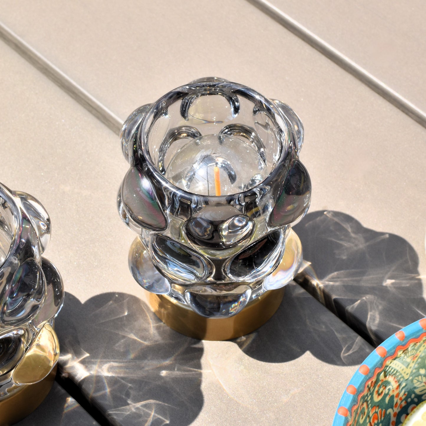 Bobble Design Glass LED Battery Light - Smoky Grey