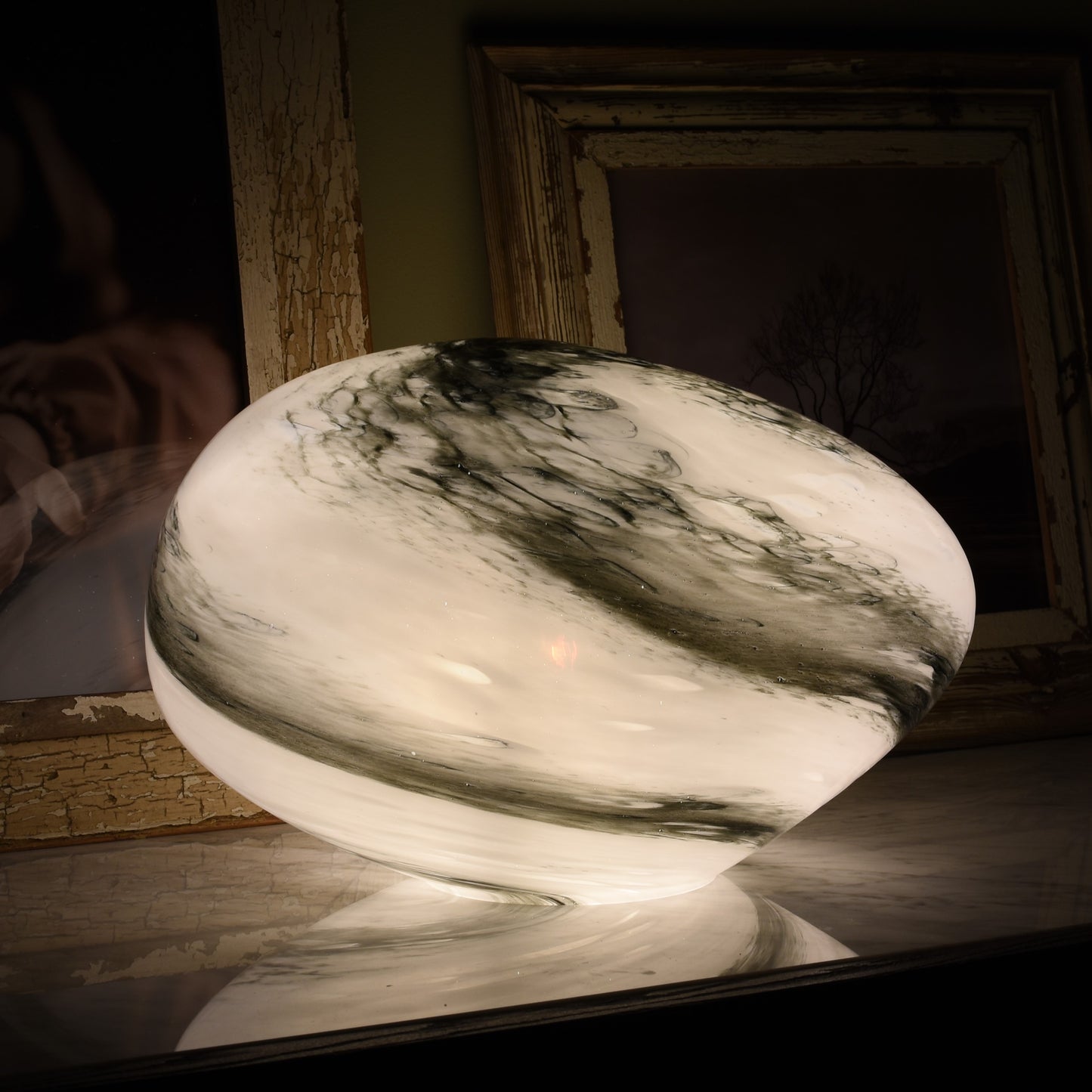 Black & White Marble Glass Lamp - XL Rock