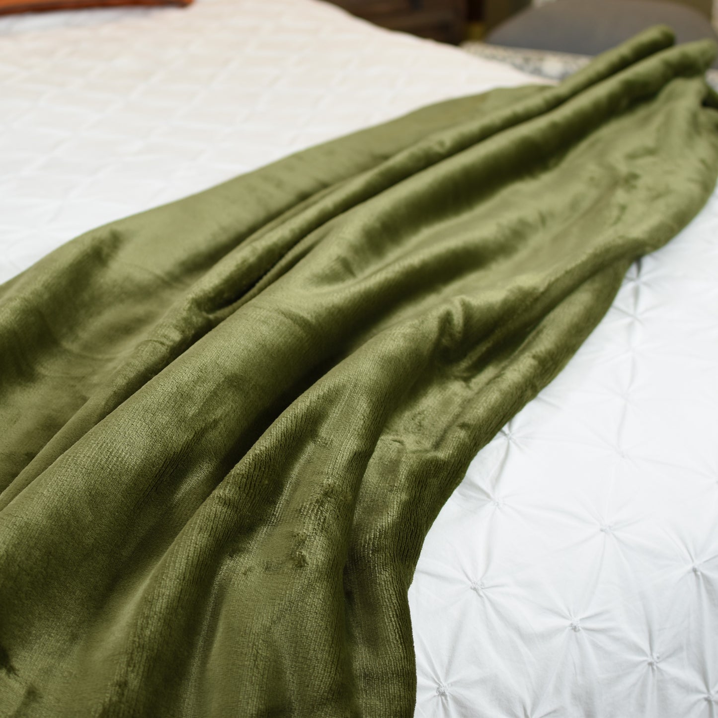 Olive Green Fleece Throw