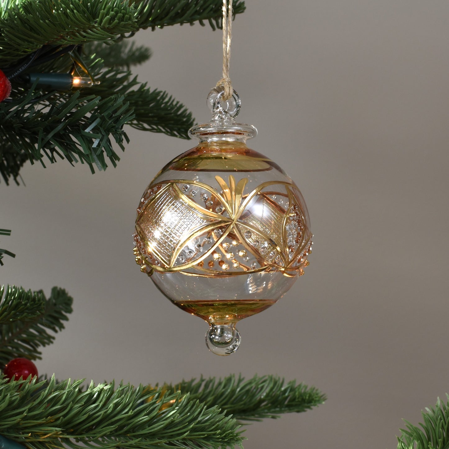 Gatsby Handblown Glass Bauble - Amber & Gold - Large