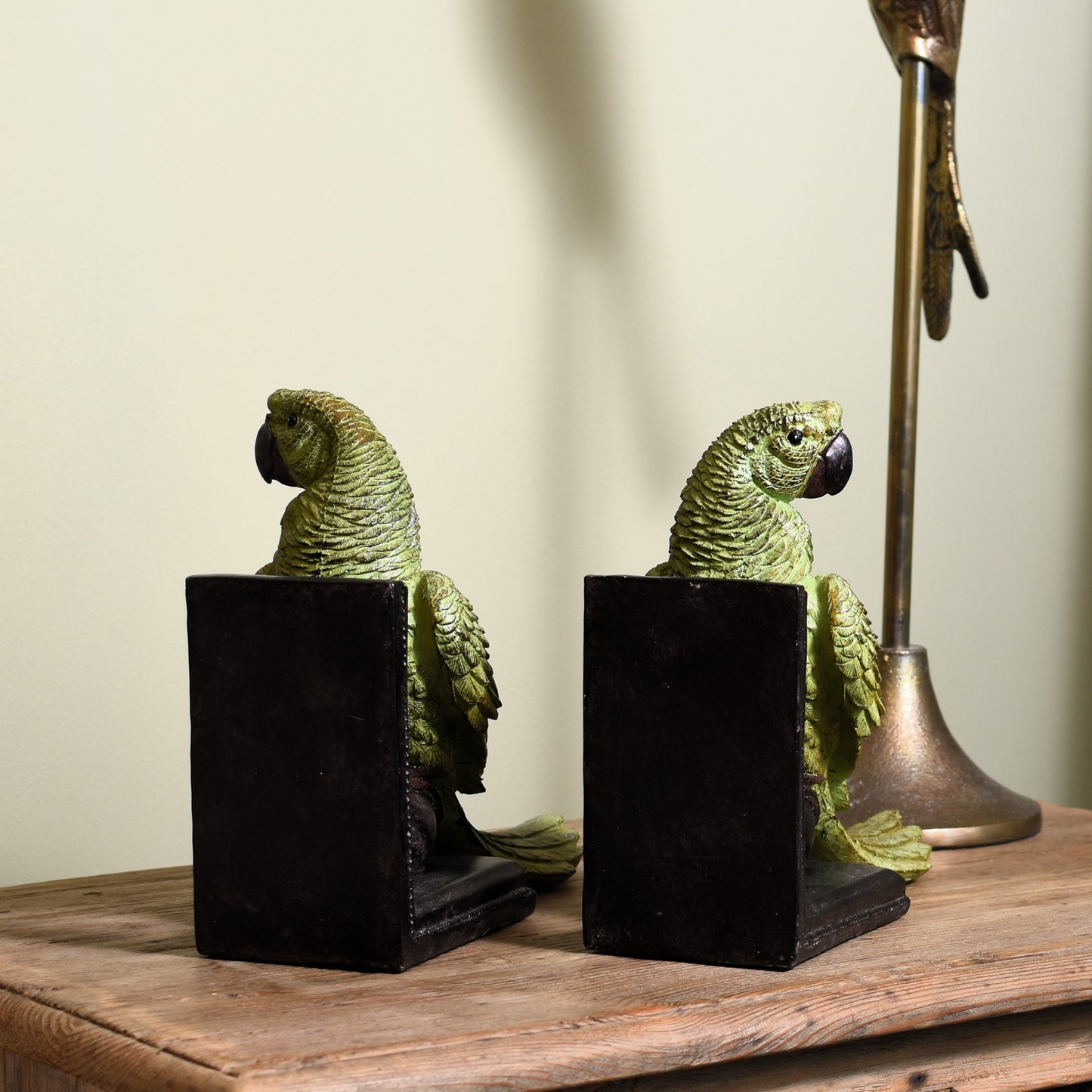 Pair of Green Parrot Bookends