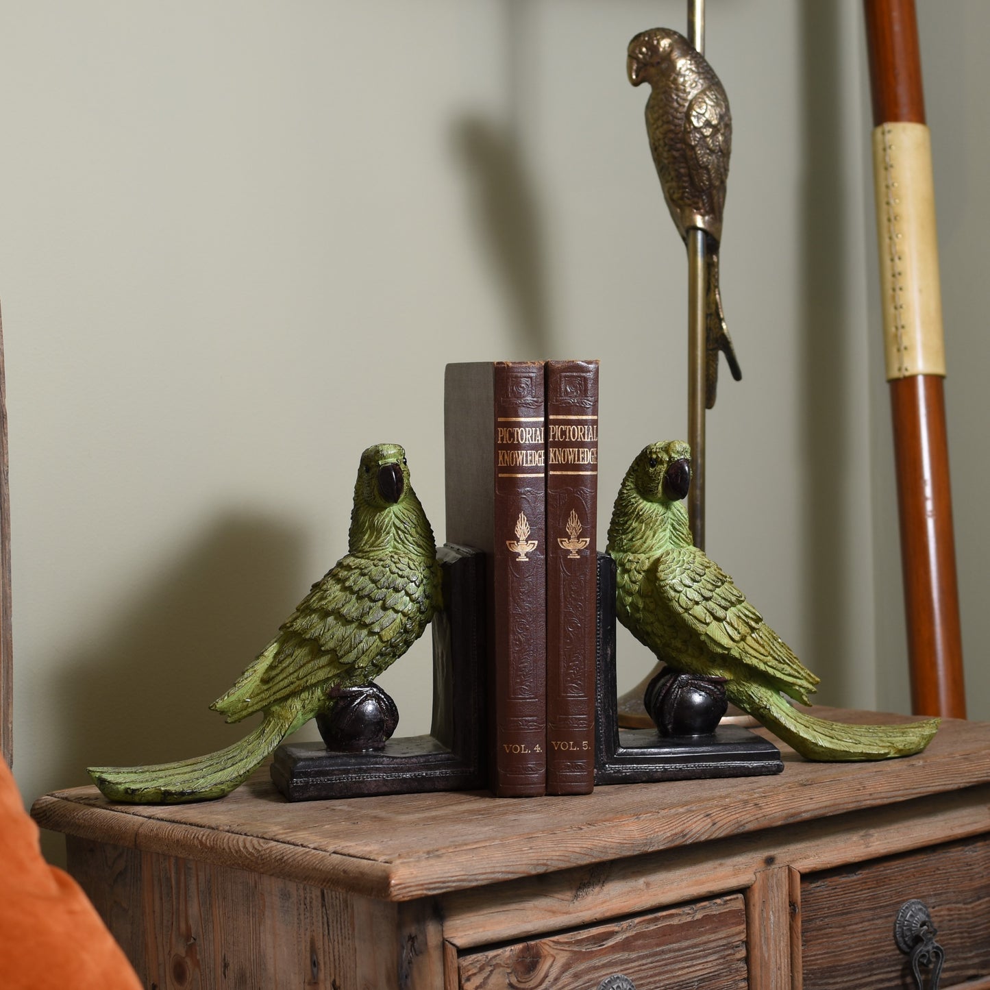 Pair of Green Parrot Bookends