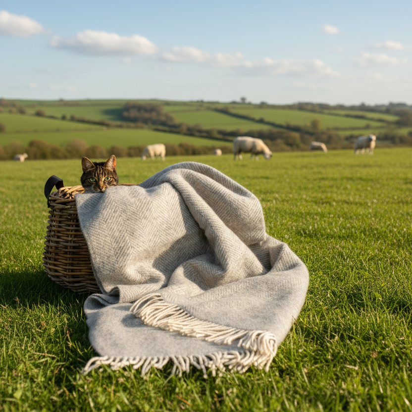 Silver Grey Herringbone Pure Wool Throw