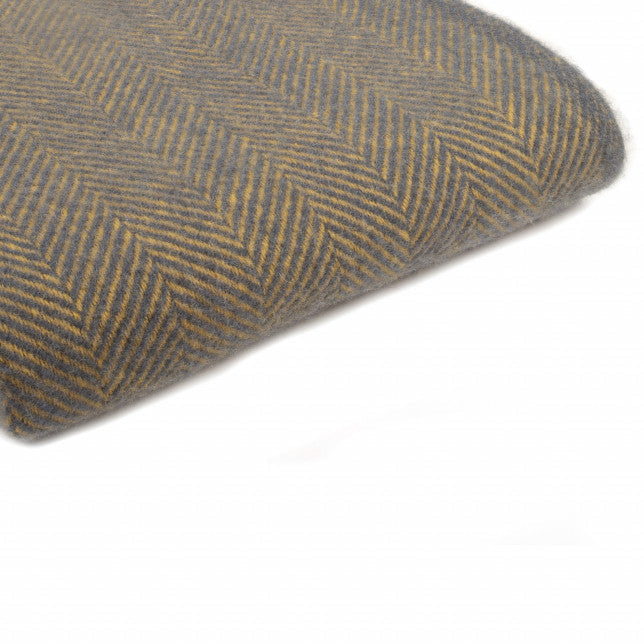 Navy & Mustard Herringbone Wool Blanket / Throw