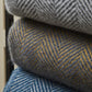 Navy & Mustard Herringbone Wool Blanket / Throw