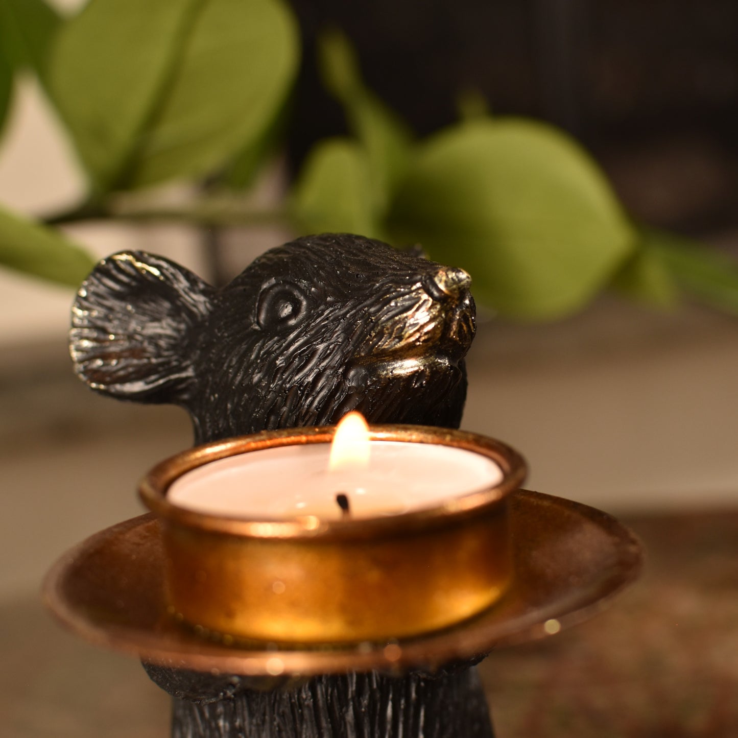 Mice T Light Holders - Aged Black and Gold