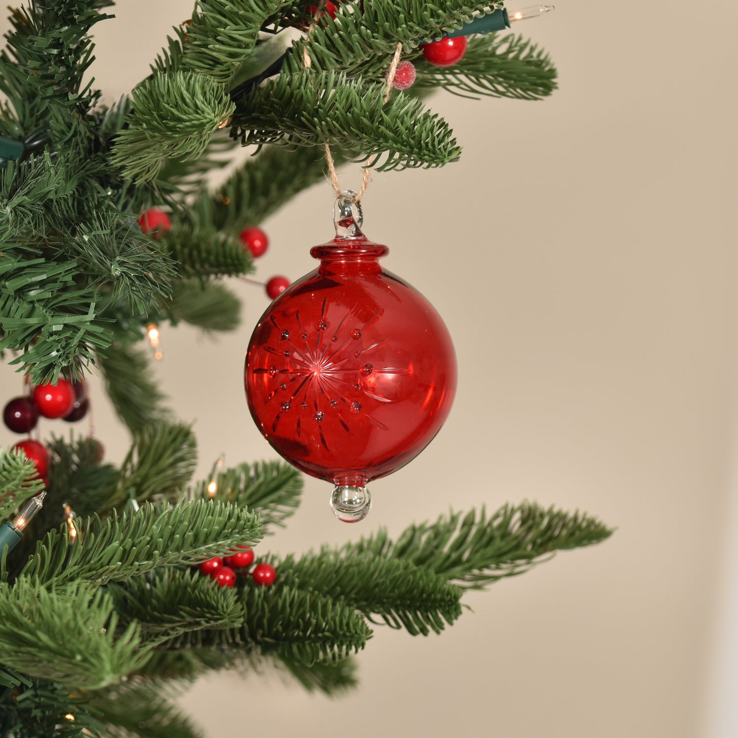 Snowflake Handblown Glass Bauble - Red - Large