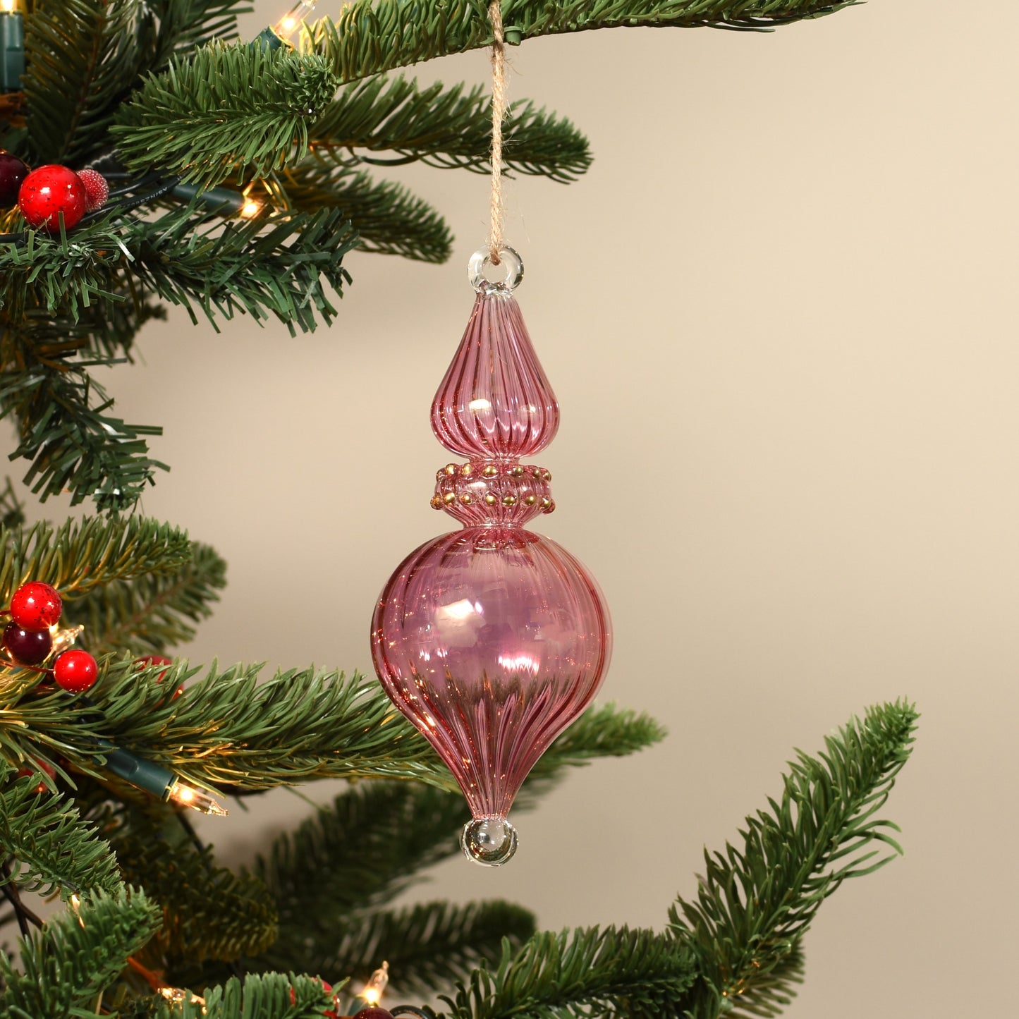 Spiral Droplet - Egyptian Glass Bauble - Pink & Gold - Large