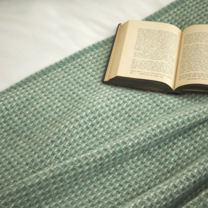 Sea Green Waffle Pure Wool Throw / Blanket 240cm