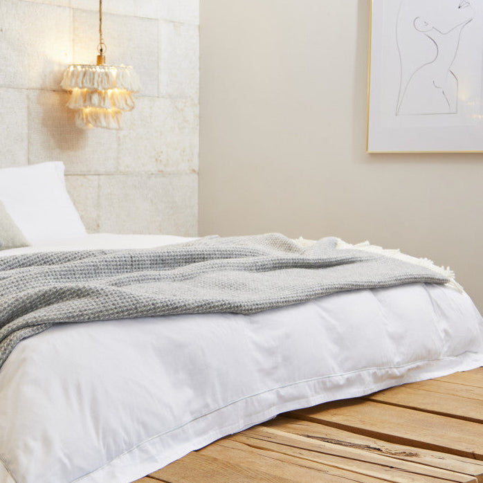 Grey Waffle Pure Wool Throw / Blanket 240cm
