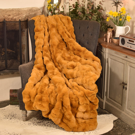 Faux Rabbit Fur Throw - Golden Amber